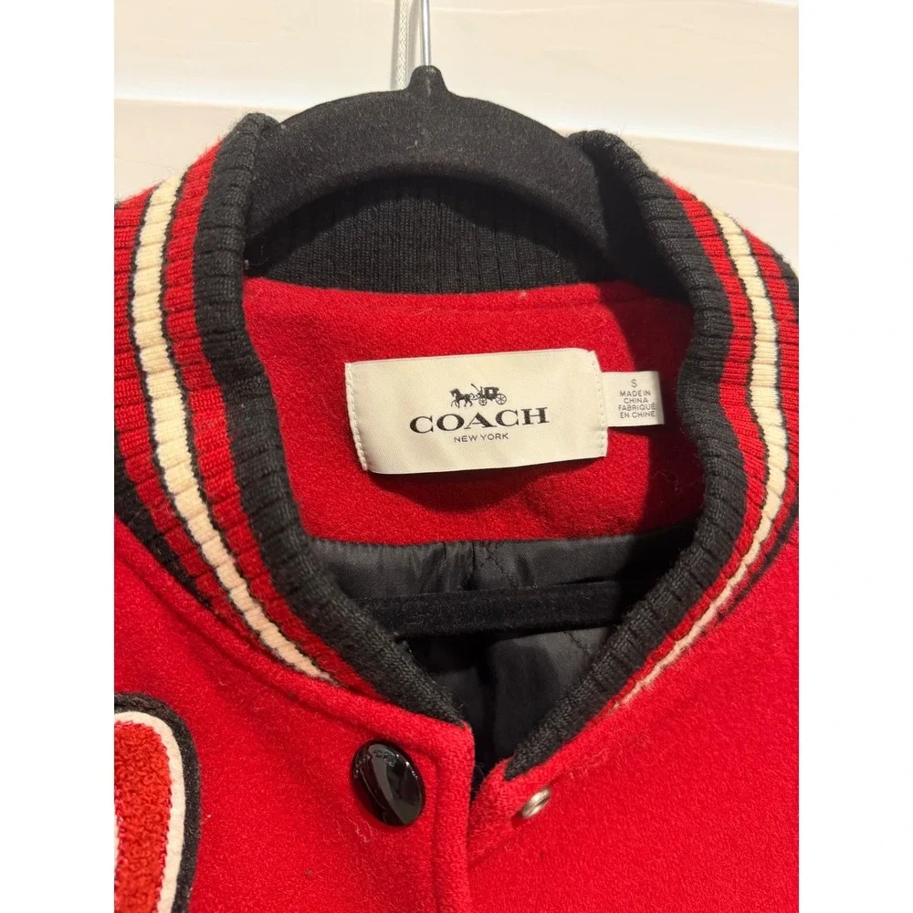 Coach New York Womens Red Wool Goat Leather Varsity Letterman Jacket F20496 S - Picture 2 of 9